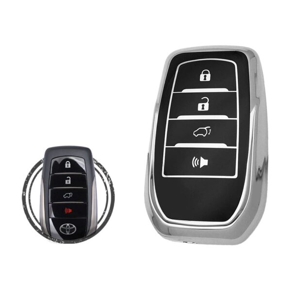 TPU Key Cover Case For Toyota Land Cruiser Smart Key Remote 4 Button Black Chrome Color