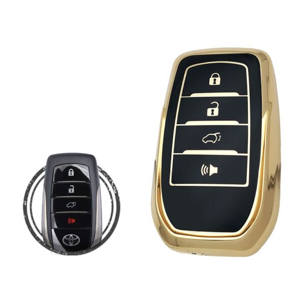 TPU Key Cover Case Protector For Toyota Land Cruiser Smart Key Remote 4 Button BLACK GOLD Color