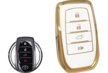 TPU Key Cover Case For Toyota Land Cruiser Smart Key Remote 4 Button WHITE GOLD Color