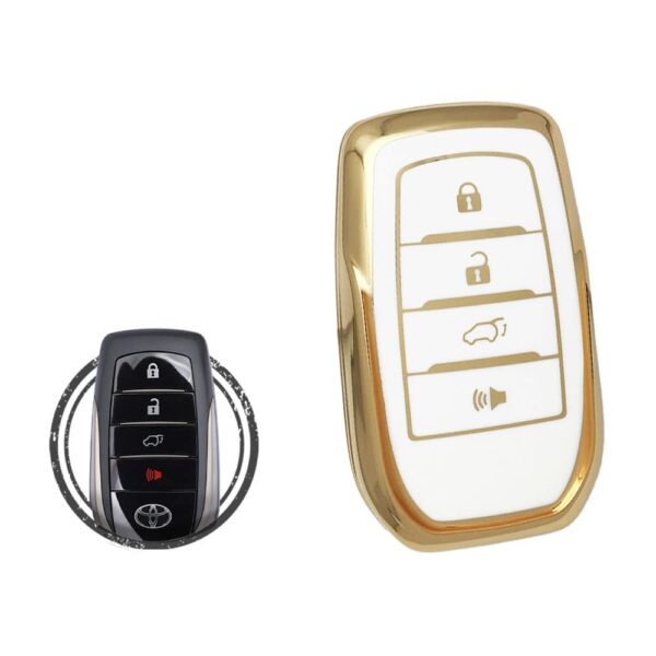 TPU Key Cover Case For Toyota Land Cruiser Smart Key Remote 4 Button WHITE GOLD Color