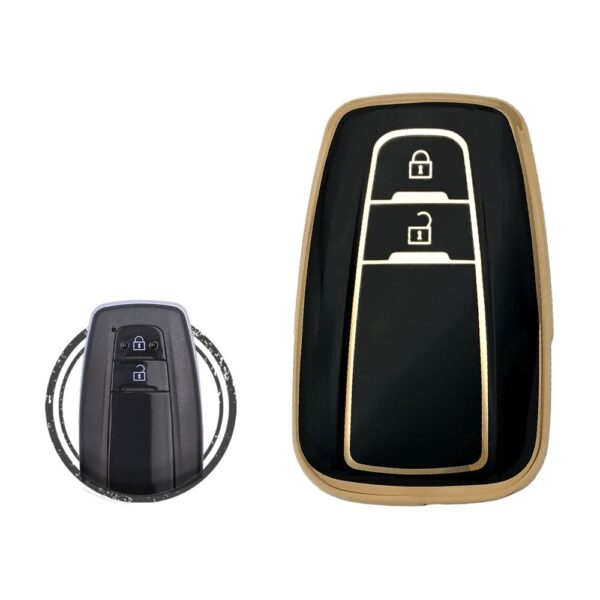 TPU Key Cover Case Protector For Toyota Land Cruiser Prado Smart Key Remote 2 Button BLACK GOLD Color