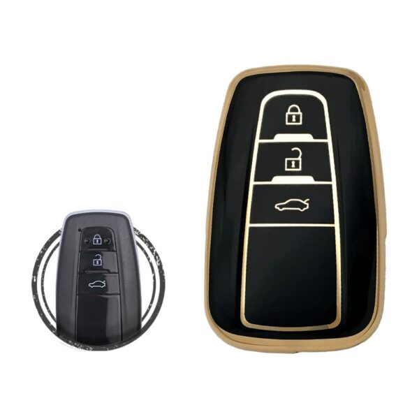 TPU Key Cover Case Protector For Toyota Land Cruiser Prado Smart Key Remote 3 Button BLACK GOLD Color