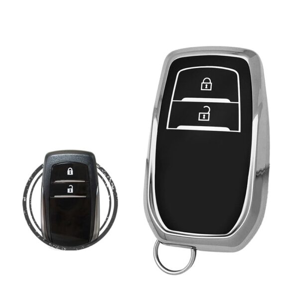 TPU Key Cover Case For Toyota Land Cruiser Hilux Smart Key Remote 2 Button Black Chrome Color