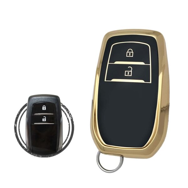 TPU Key Cover Case Protector For Toyota Land Cruiser Hilux Smart Key Remote 2 Button BLACK GOLD Color