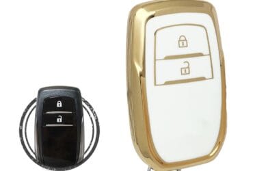 TPU Key Cover Case For Toyota Land Cruiser Hilux Smart Key Remote 2 Button WHITE GOLD Color