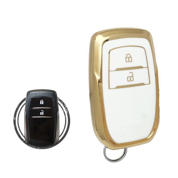 TPU Key Cover Case For Toyota Land Cruiser Hilux Smart Key Remote 2 Button WHITE GOLD Color