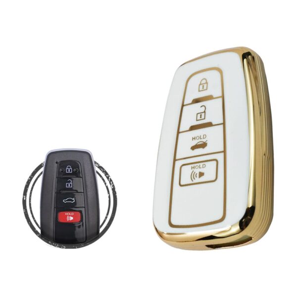 TPU Key Cover Case For Toyota Avalon Camry Corolla Smart Key Remote 4 Button WHITE GOLD Color