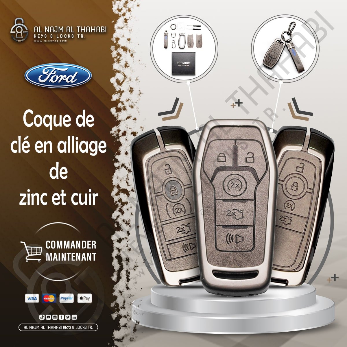 Coque de clé en alliage de zinc pour Ford