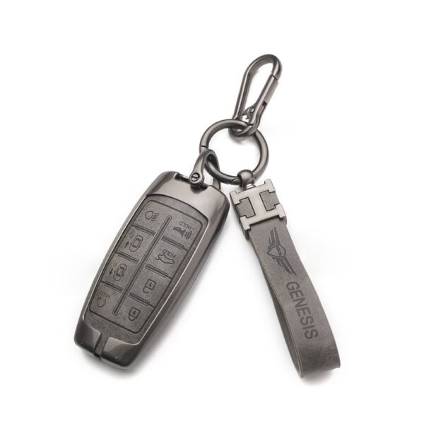 Zinc Alloy and Leather Key Cover Case 8 Button For 2021-2022 Hyundai Genesis G70 G80 (2)