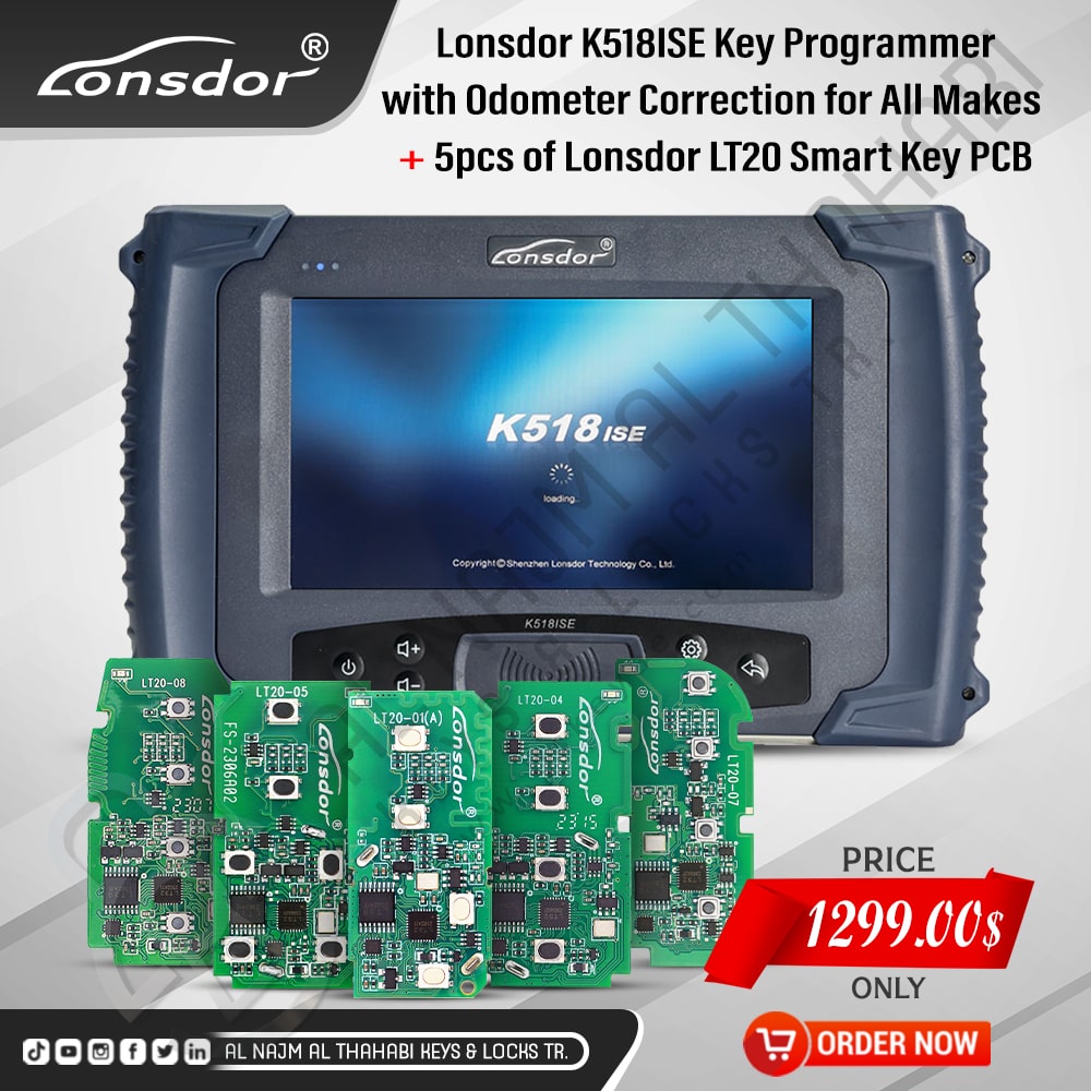 Lonsdor K518ISE Key Programmer with Odometer Correction for All Makes + 5pcs of Lonsdor LT20 Smart Key PCB (1)