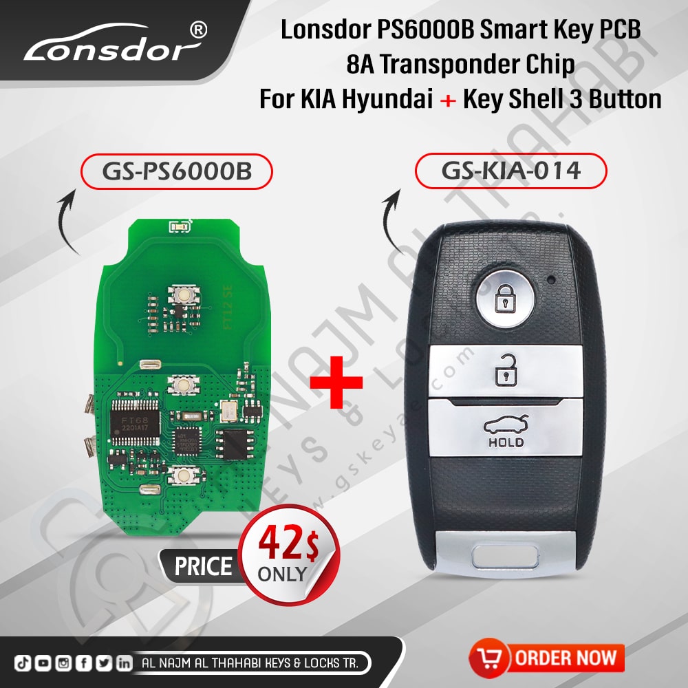 Lonsdor PS6000B Smart Key PCB 8A Transponder Chip For KIA Hyundai + Key Shell 3 Button (3)