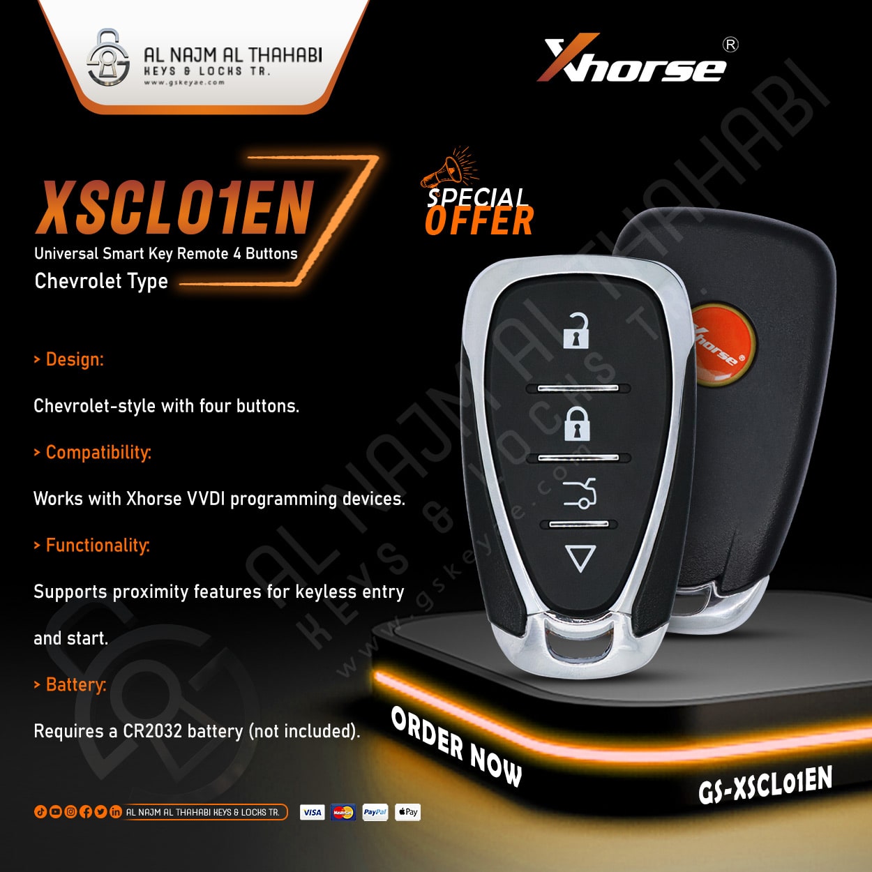 Xhorse XSCL01EN Universal Smart Key Remote 4 Button Chevrolet Type (3)