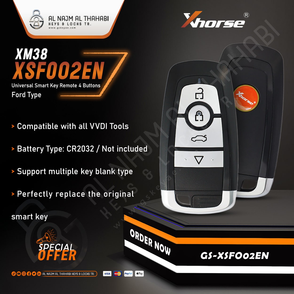 Xhorse XSFO02EN XM38 Universal Smart Key Remote 4 Button Ford Type (3)