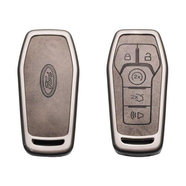 Zinc Alloy and Leather Key Cover Case 5 Button For Ford Fusion Explorer Edge (1)