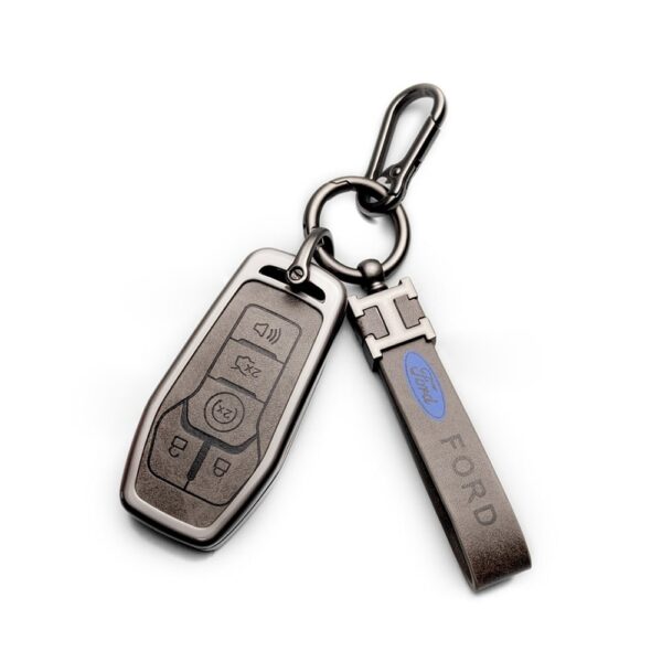 Zinc Alloy and Leather Key Cover Case 5 Button For Ford Fusion Explorer Edge (2)
