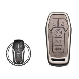 Zinc Alloy and Leather Key Cover Case 5 Button For Ford Fusion Explorer Edge