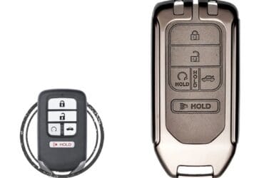 Coque de clé en alliage de zinc et cuir à 5 boutons pour clé intelligente Honda Civic Accord Pilot
