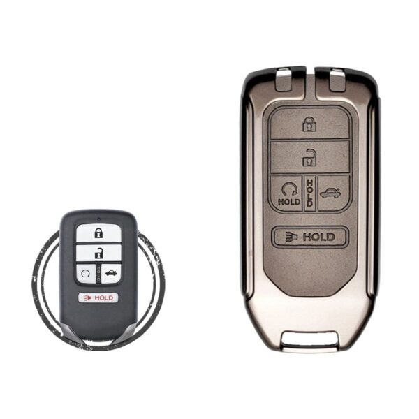 Zinc Alloy and Leather Key Cover Case 5 Button For Honda Civic Accord Pilot