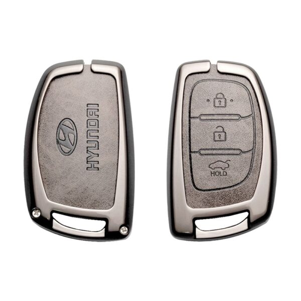 Zinc Alloy and Leather Key Cover Case 3 Button For Hyundai I10 Sonata Tucson Elantra (1)
