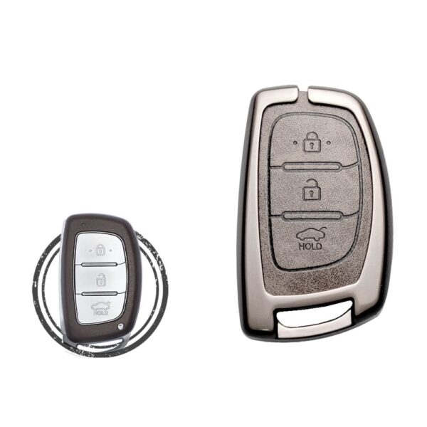 Zinc Alloy and Leather Key Cover Case 3 Button For Hyundai I10 Sonata Tucson Elantra