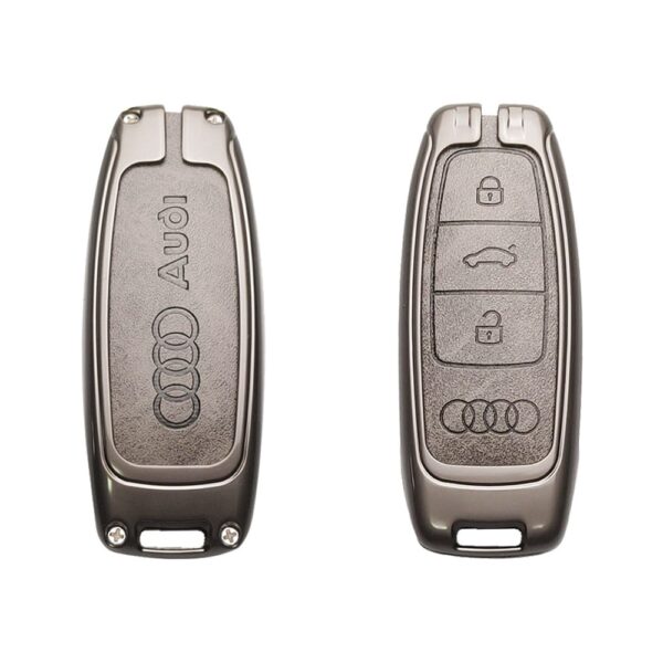 Zinc Alloy and Leather Key Cover Case 3 Button For 2021-2023 Audi Smart Key Remote (1)