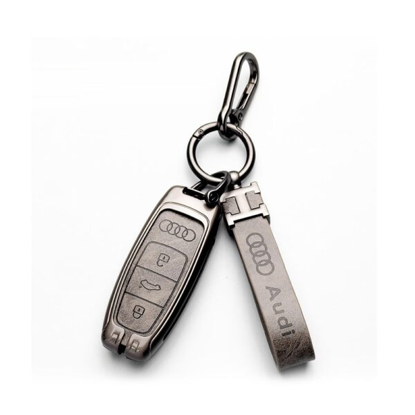 Zinc Alloy and Leather Key Cover Case 3 Button For 2021-2023 Audi Smart Key Remote (2)