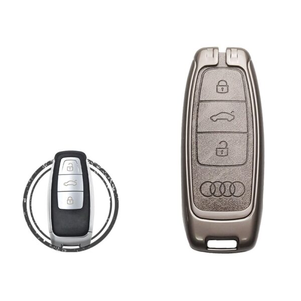 Zinc Alloy and Leather Key Cover Case 3 Button For 2021-2023 Audi Smart Key Remote