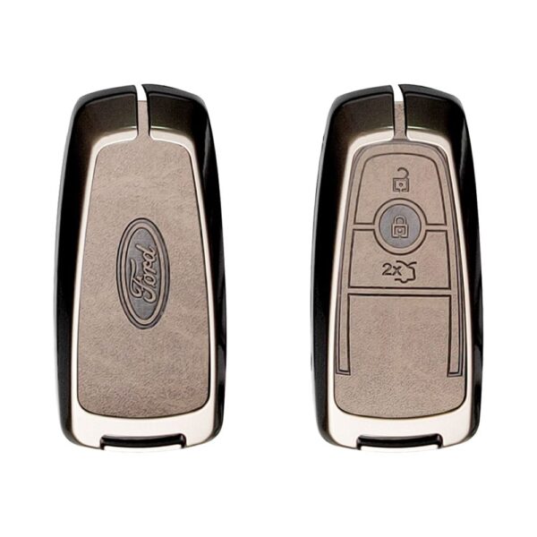 Zinc Alloy and Leather Key Cover Case 3 Button For Ford Edge Galaxy S-Max (1)