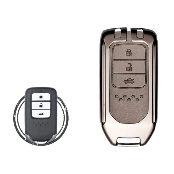 Zinc Alloy and Leather Key Cover Case 3 Button For Honda Civic Accord CR-V Jazz