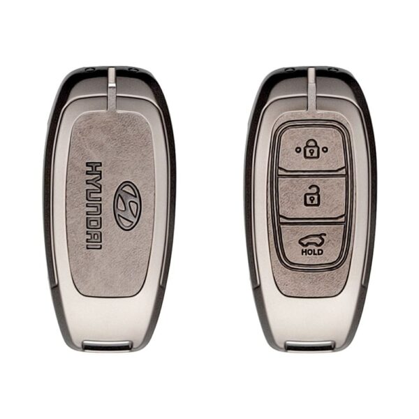 Zinc Alloy and Leather Key Cover Case 3 Button For Hyundai Azera Santa Fe Palisade Kona (1)