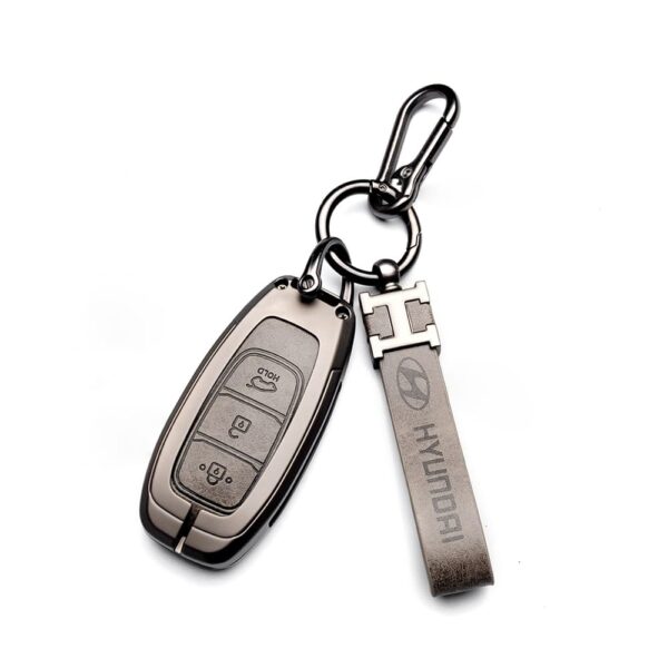 Zinc Alloy and Leather Key Cover Case 3 Button For Hyundai Azera Santa Fe Palisade Kona (2)