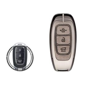 Zinc Alloy and Leather Key Cover Case 3 Button For Hyundai Azera Santa Fe Palisade Kona