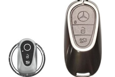Coque de clé en alliage de zinc et cuir à 3 boutons pour clé intelligente à distance Mercedes Benz S-Class 2023-2024