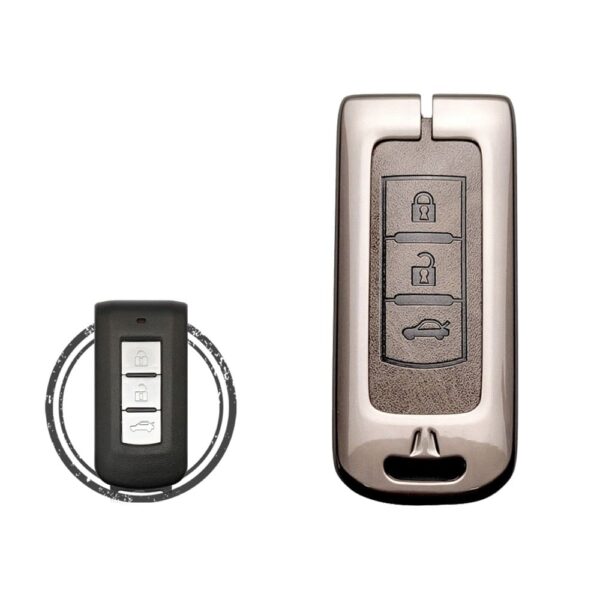 Zinc Alloy and Leather Key Cover Case 3 Button For Mitsubishi Lancer