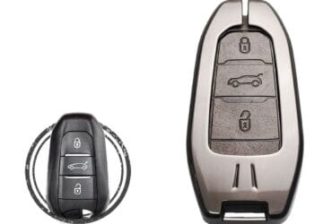 Zinc Alloy and Leather Key Cover Case 5 Button For Peugeot 3008 5008 Smart Key Remote