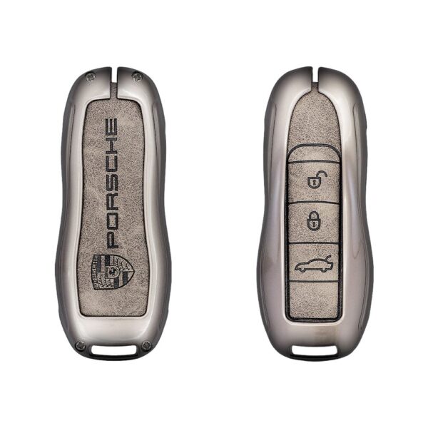 Zinc Alloy and Leather Key Cover Case 3 Button For 2009-2019 Porsche Cayenne Panamera Macan Proximity and Non-Proximity Remote Key (1)