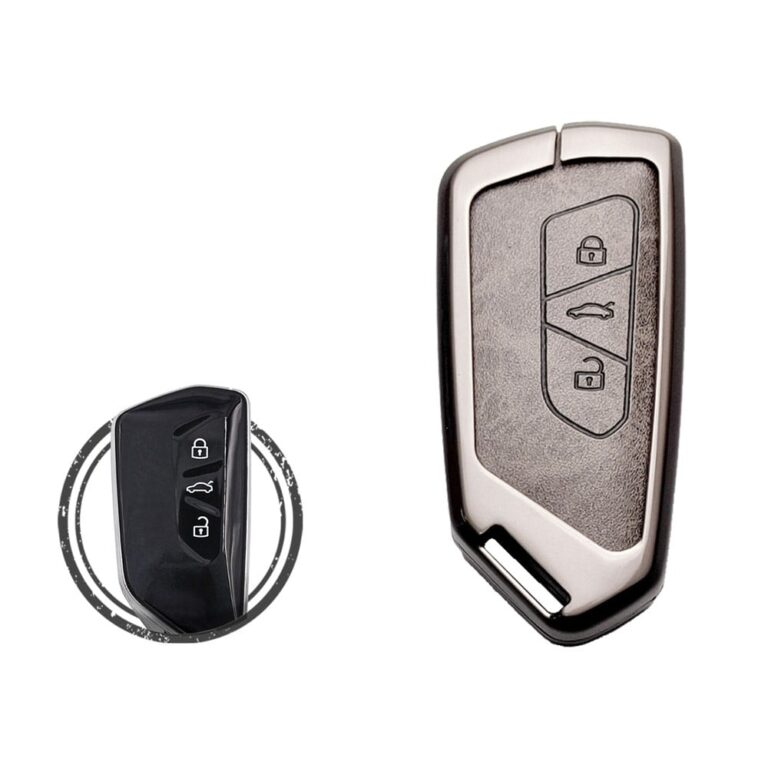 Zinc Alloy and Leather Key Cover Case 3 Button For 2021-2023 Volkswagen VW Smart Key Remote