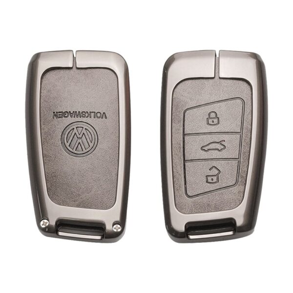 Zinc Alloy and Leather Key Cover Case 3 Button For Volkswagen VW Passat B8 Magotan (1)