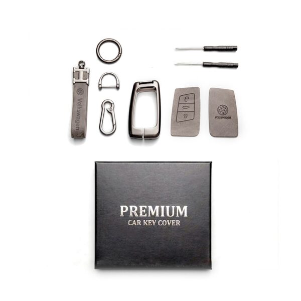 Zinc Alloy and Leather Key Cover Case 3 Button For Volkswagen VW Passat B8 Magotan (3)