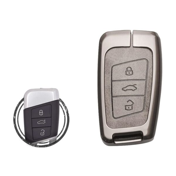 Zinc Alloy and Leather Key Cover Case 3 Button For Volkswagen VW Passat B8 Magotan