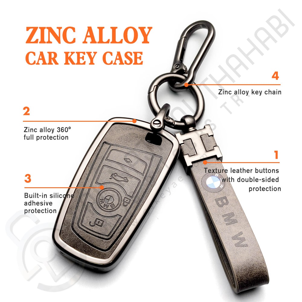 Zinc Alloy and Leather Key Cover Case 4 Button For BMW CAS4 F Series Smart Key Remote (3)