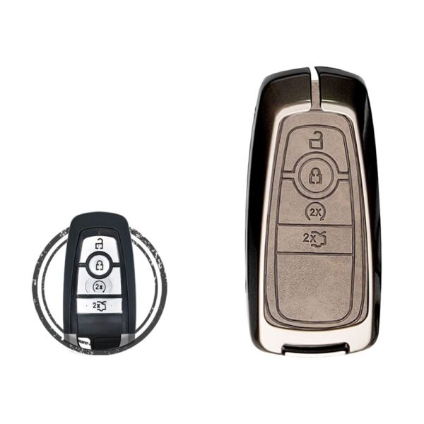 Zinc Alloy and Leather Key Cover Case 4 Button w/ Start For Ford Fusion Mondeo