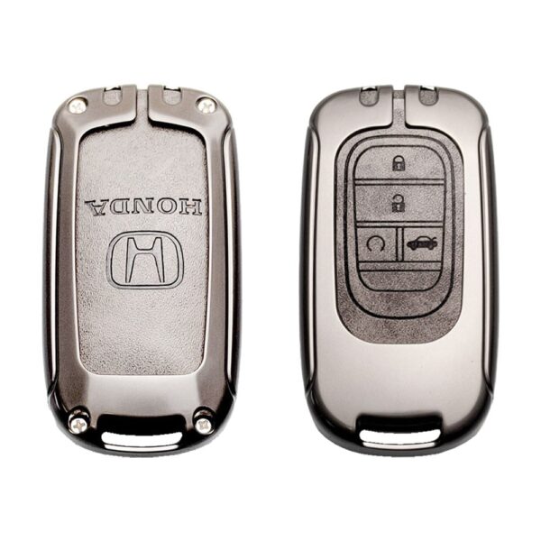 Zinc Alloy and Leather Key Cover Case 4 Button For 2022-2023 Honda Accord Smart Key Remote (1)