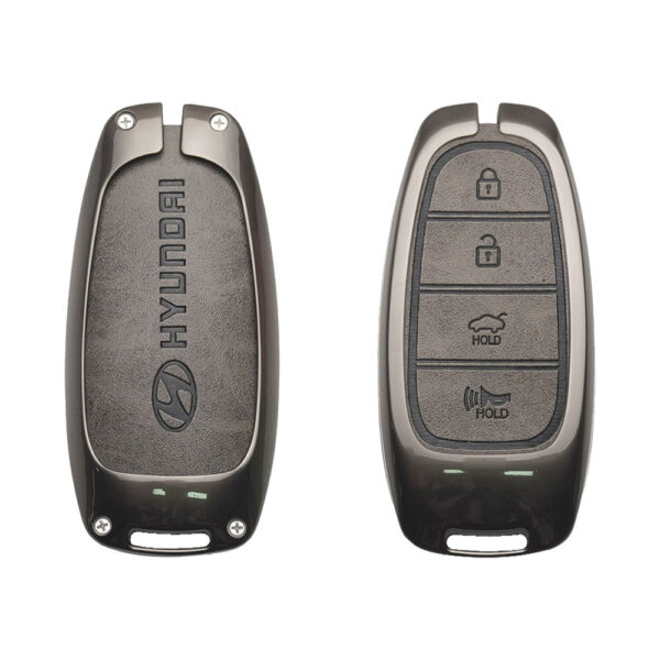 Zinc Alloy and Leather Key Cover Case 4 Button For 2022-2023 Hyundai Azera Tucson Santa Fe Sonata Palisade (1)