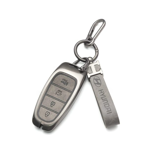 Zinc Alloy and Leather Key Cover Case 4 Button For 2022-2023 Hyundai Azera Tucson Santa Fe Sonata Palisade (2)