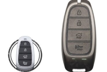 Zinc Alloy and Leather Key Cover Case 4 Button For 2022-2023 Hyundai Azera Tucson Santa Fe Sonata Palisade