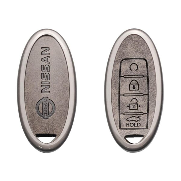 Zinc Alloy and Leather Key Cover Case 4 Button w/ Start For Nissan Pathfinder Murano Rogue (1)