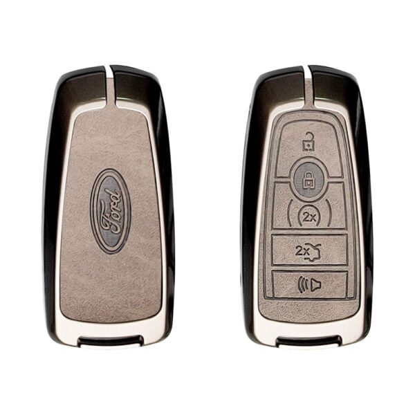 Zinc Alloy and Leather Key Cover Case 5 Button For Ford Expedition Explorer Edge Mustang (1)