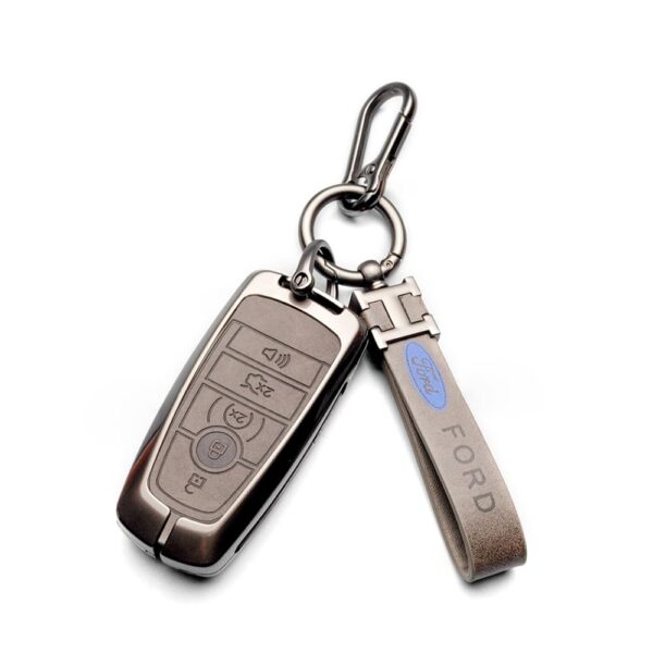Zinc Alloy and Leather Key Cover Case 5 Button For Ford Expedition Explorer Edge Mustang (2)