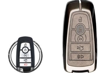 Zinc Alloy and Leather Key Cover Case 5 Button For Ford Expedition Explorer Edge Mustang